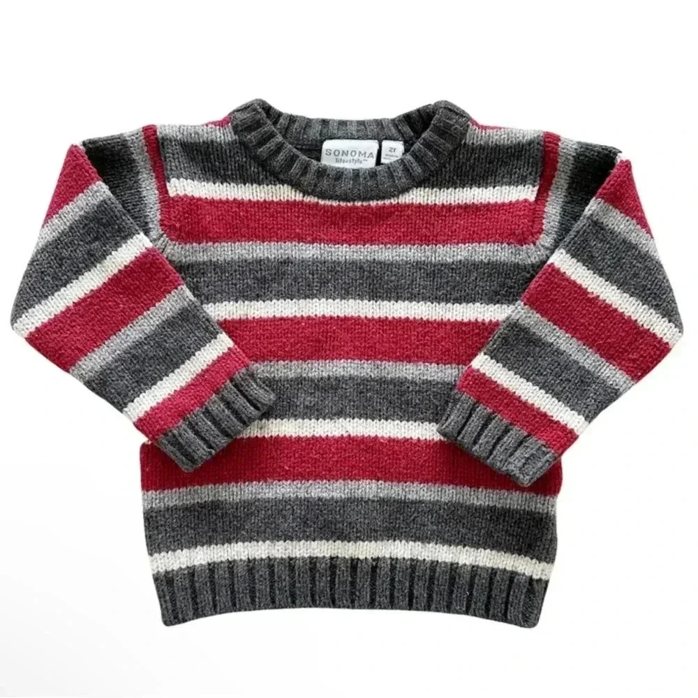 Vintage Kids Hand Knit Striped Sonoma Crewneck Sweater Size 2T